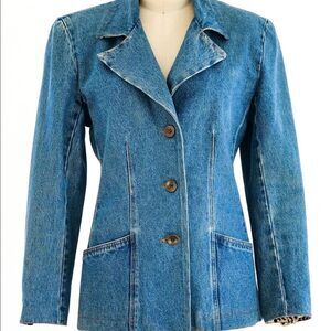 Valentino Vintage Denim Blazer Leopard Lining